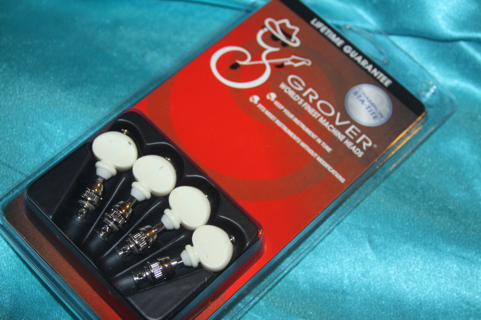 Grover 6W Champion Sta-Tite Uke Tuning Pegs, Nickel, White Buttons, Set of 4