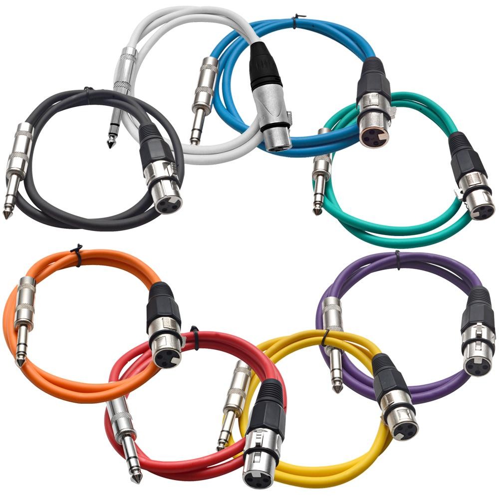 8 Pack Multi-Color 2ft XLR Female to 1/4 Inch TRS Patch Cables