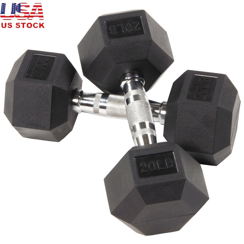 Rubber Hex Dumbbells 20 lbs Non-Slip Grip Pair Strength Training Home Gym New