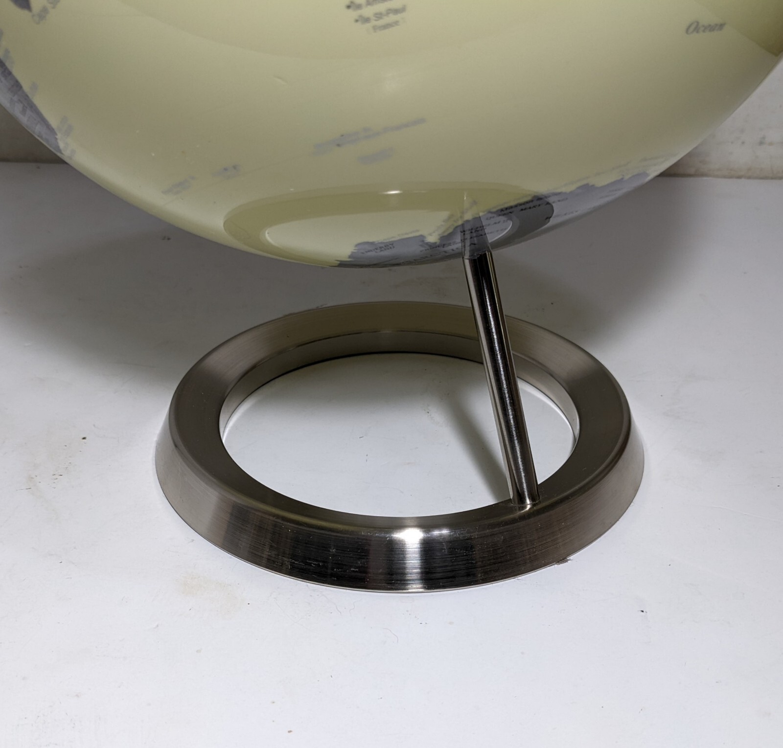 Modernist Desktop/Table 12" World Globe Stainless Steel Chrome Ring Base MCM