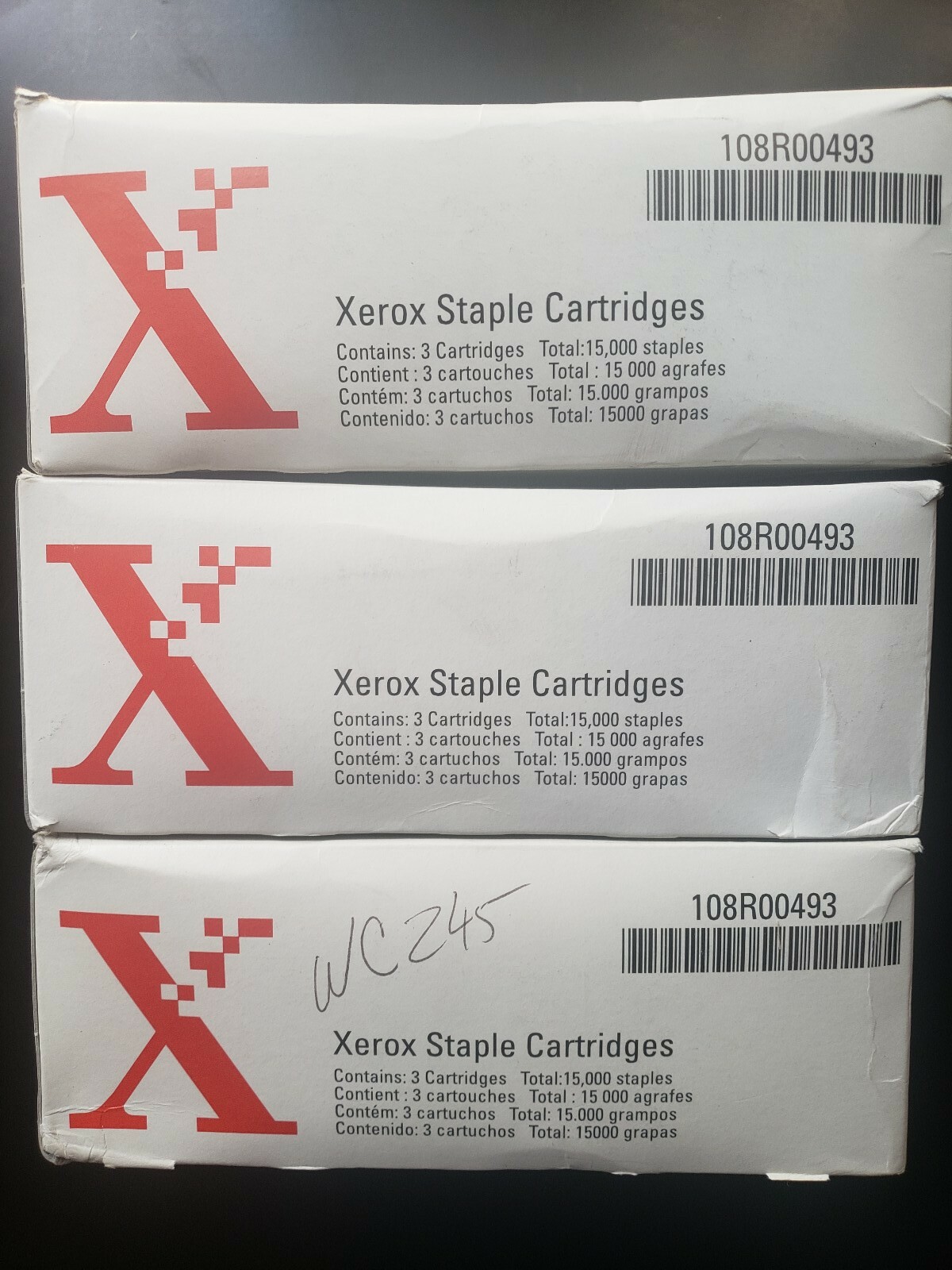 Lof of 3 genuine Xerox 108R00493 - Staple Cartridges 15,000 Staples