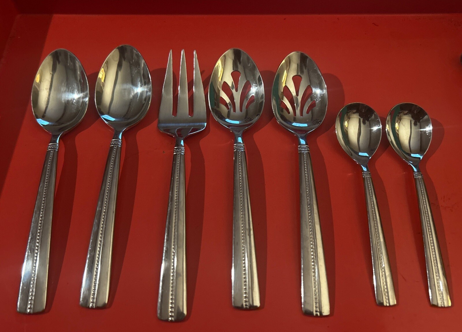 7 Pc Nicole Miller GREEN TEA Stainless Flatware Serving Set