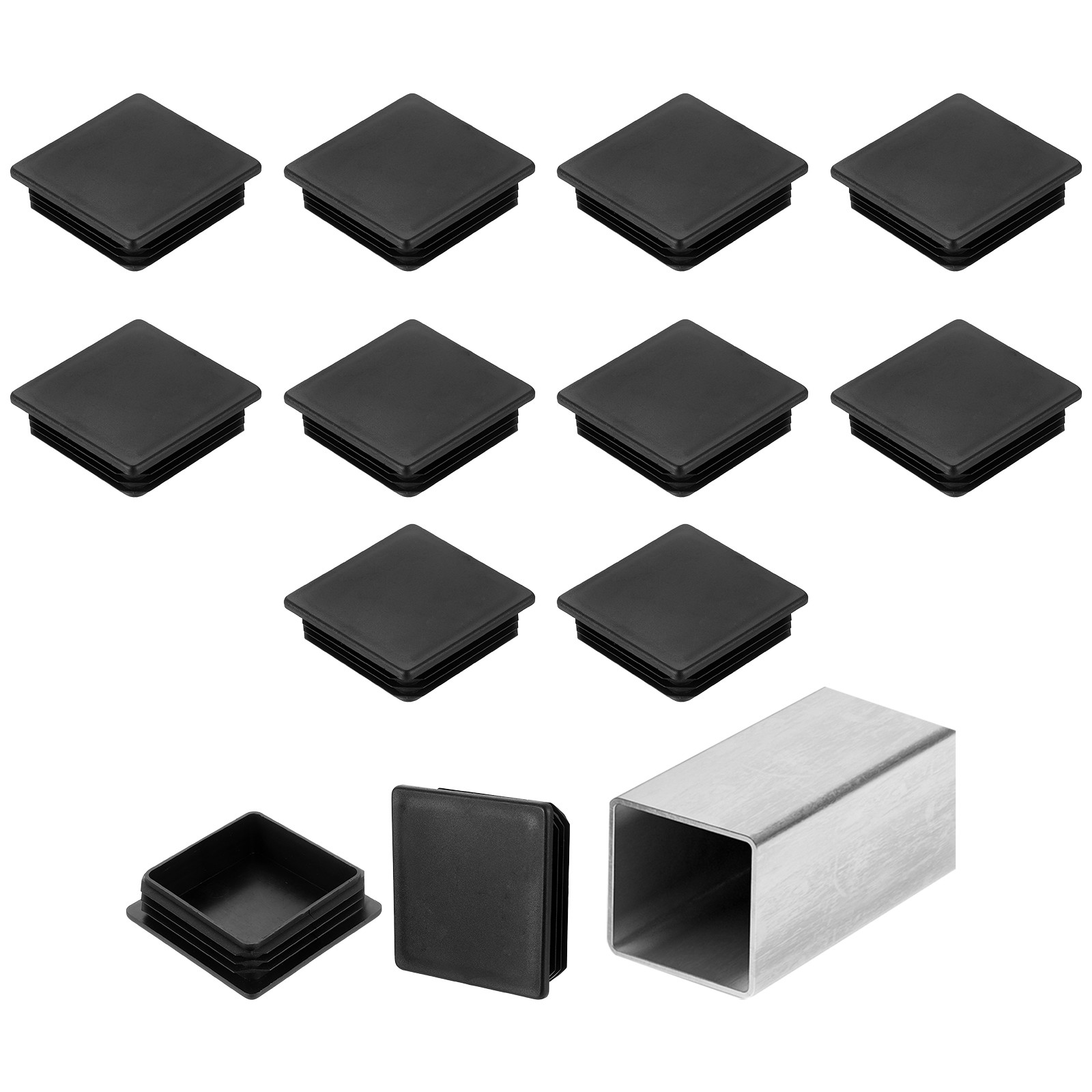 3" (75mm) Square Tubing End Caps, 12 Pcs Hole Plug Insert for Tubing, Black