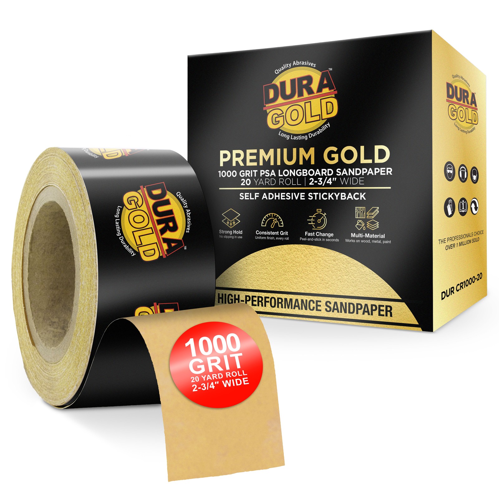 1000 Grit Gold Longboard 20 Yard Long by 2-3/4" Wide PSA Self Adhesive Sandpaper