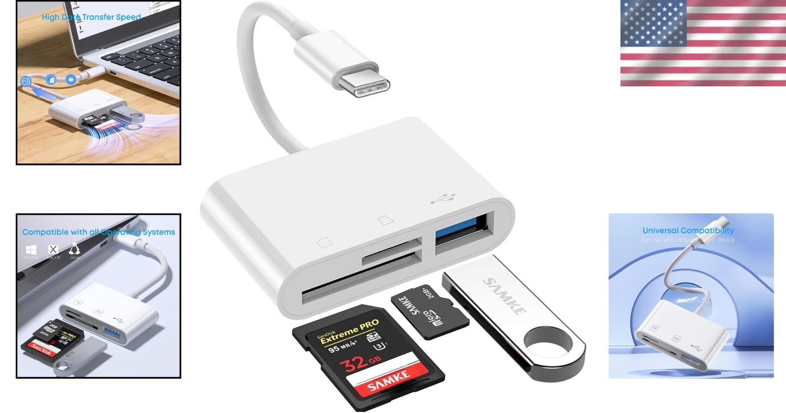 Plug & Play USB C SD/TF Reader - Perfect for iPad, Samsung Galaxy & Chromebook