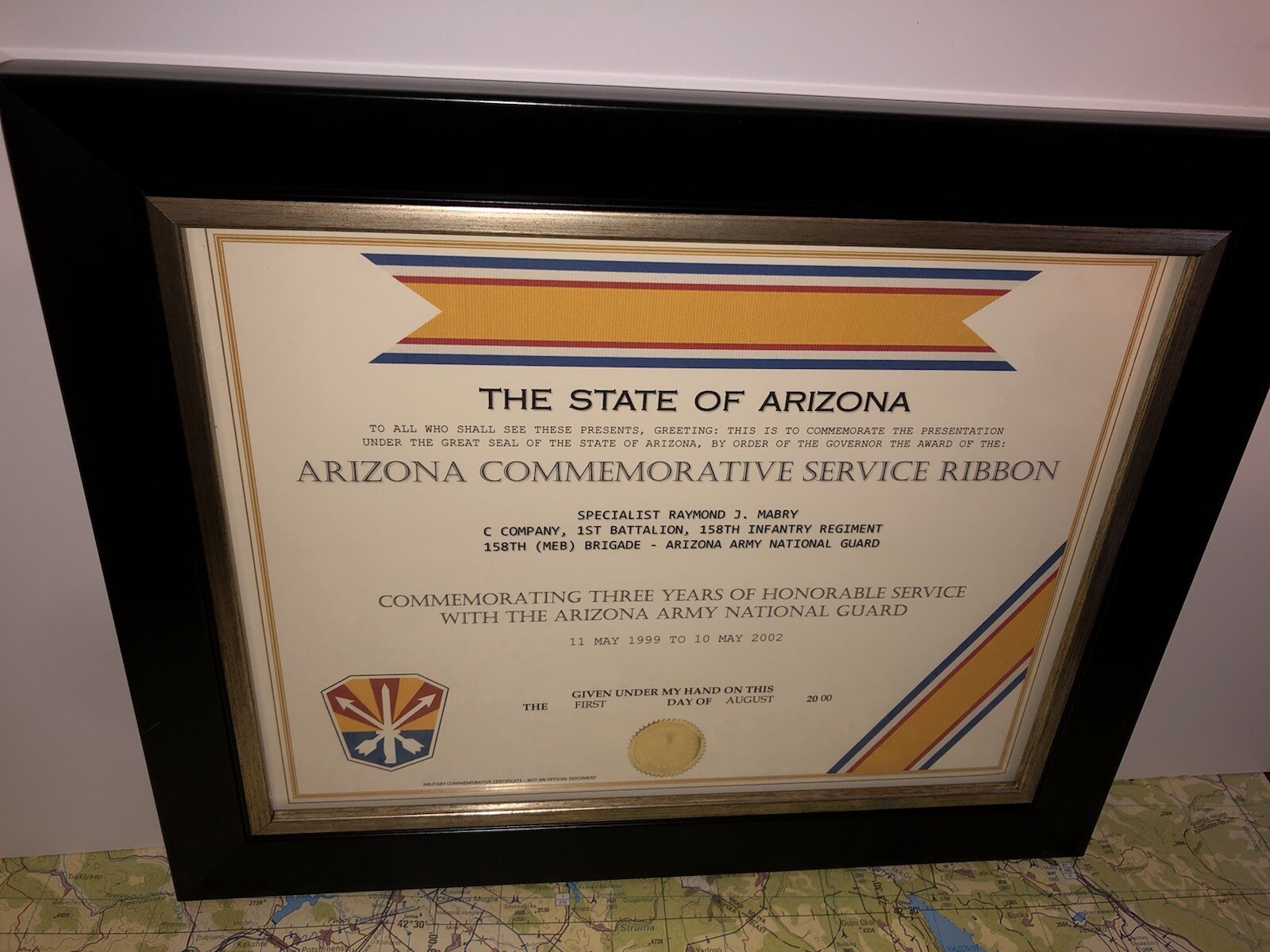 ARIZONA NATIONAL GUARD - COMMEMORATIVE SERVICE RIBBON CERTIFICATE