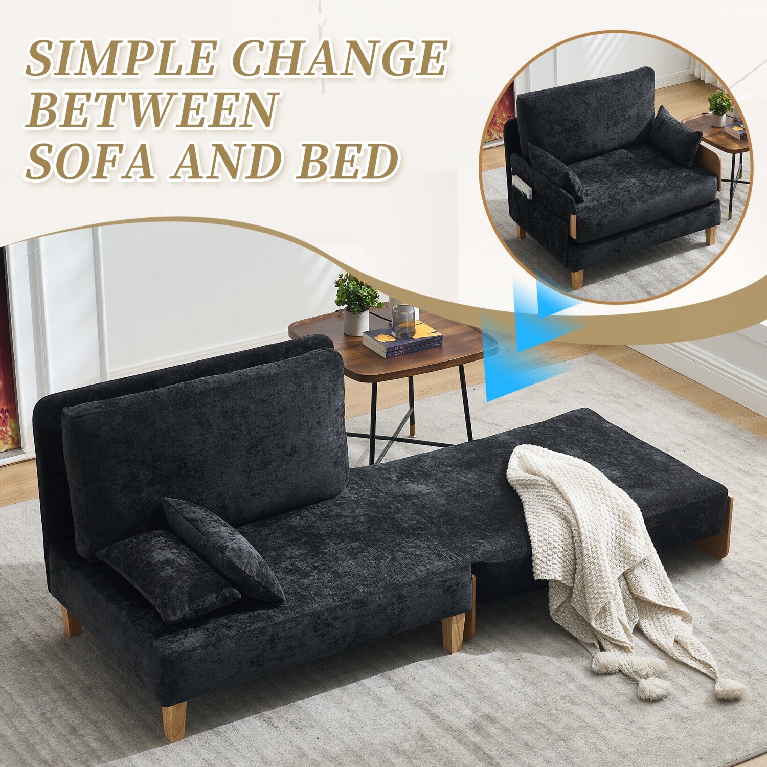 Convertible Sleeper Sofa Bed Multi-Functional Folding Recliner Chair w/ Pillows