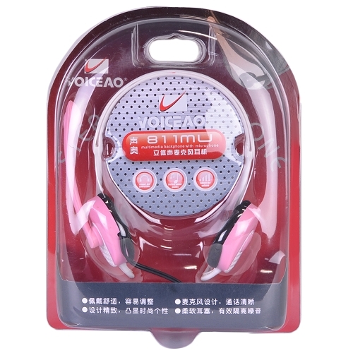 Voiceao 811MU Behind-the-Head Stereo Headphones w/Boom Mic (Pink) Retail Box