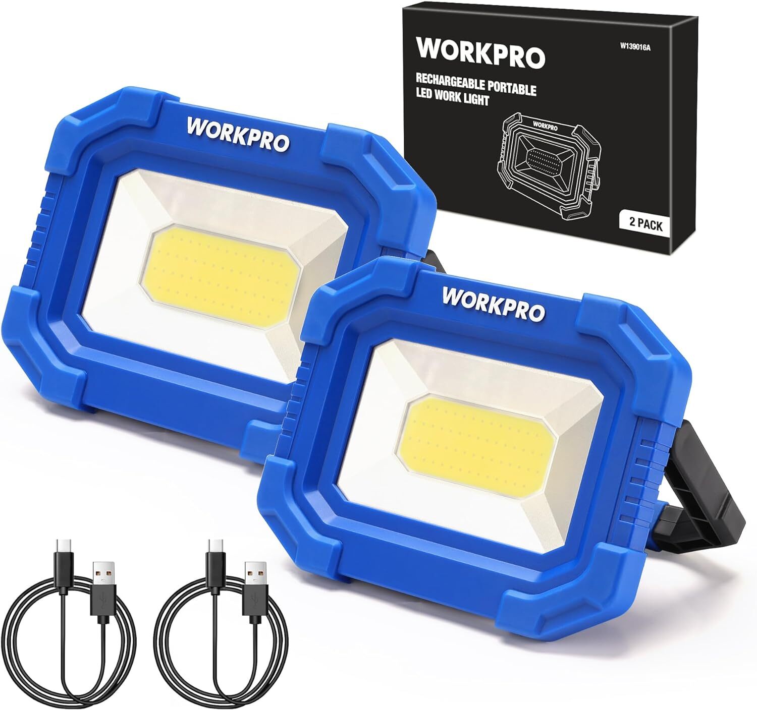 2000LM Rechargeable LED Work Light 2PC Magnetic Work Light Stand COB Flood Light