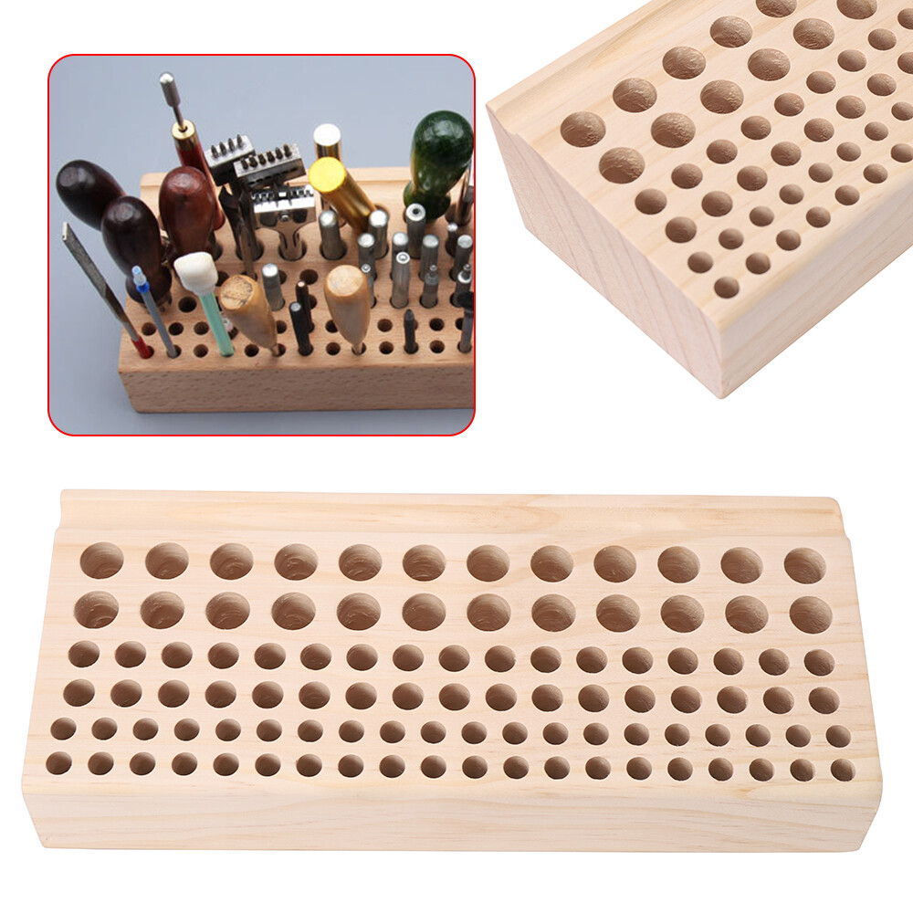 98 Holes Wooden Tool Rack Organizer for Leather Craft & Stamp Storage