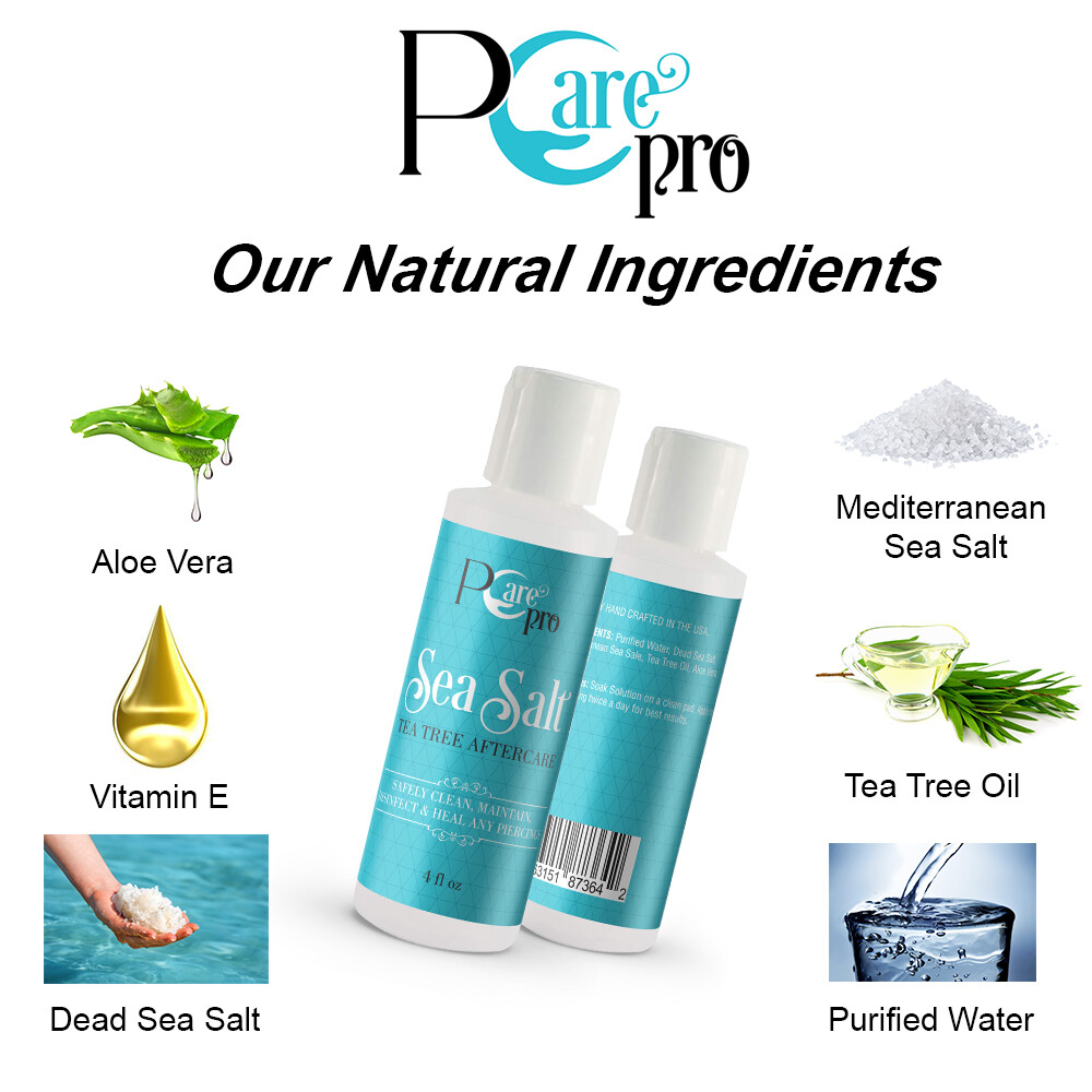 Pcare Pro Piercing Aftercare 4 oz Sea Salt Tea Tree Solution