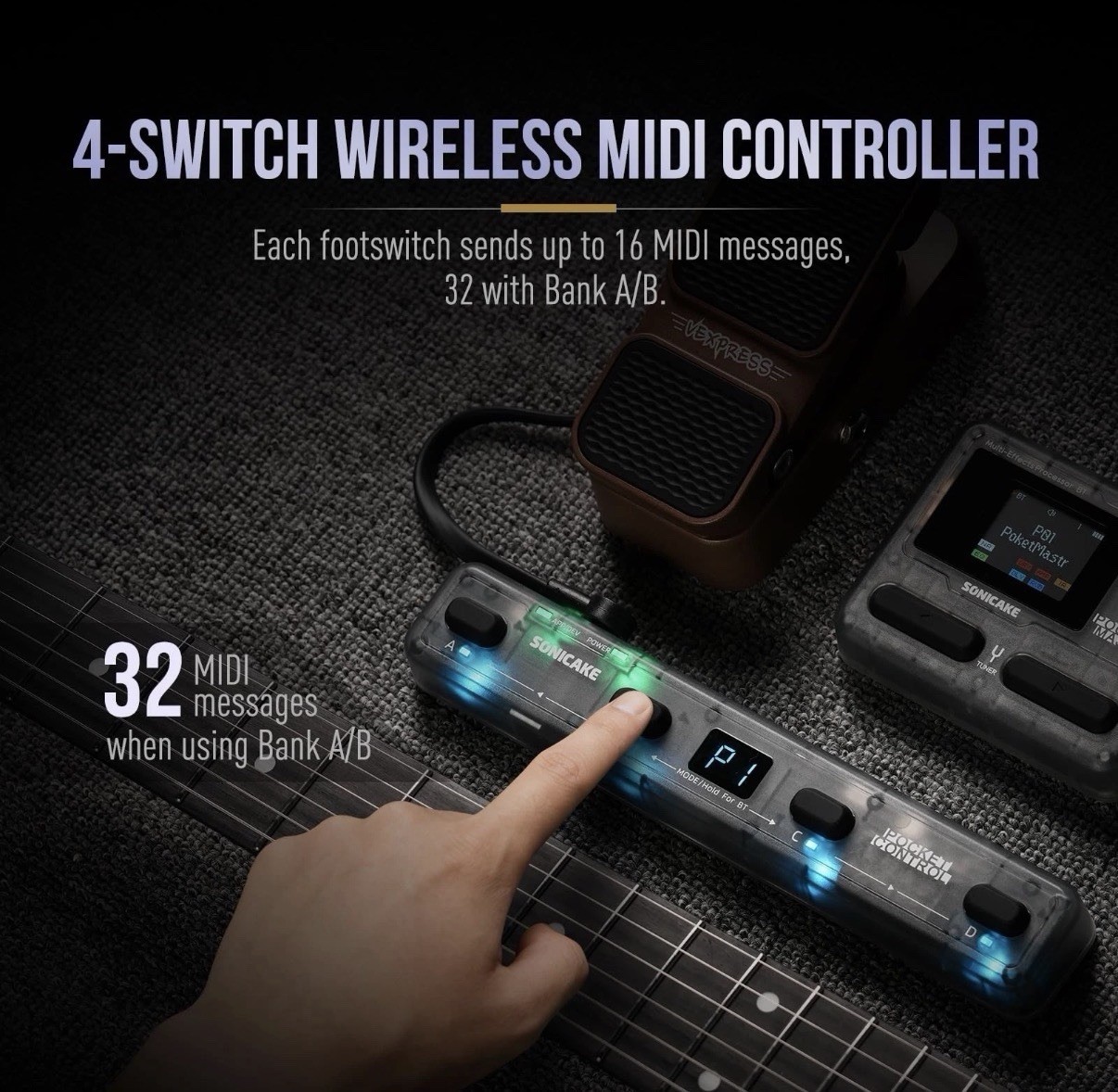 SONICAKE Pocket Control - MIDI Foot Controller Wired/Wireless MIDI Transmission