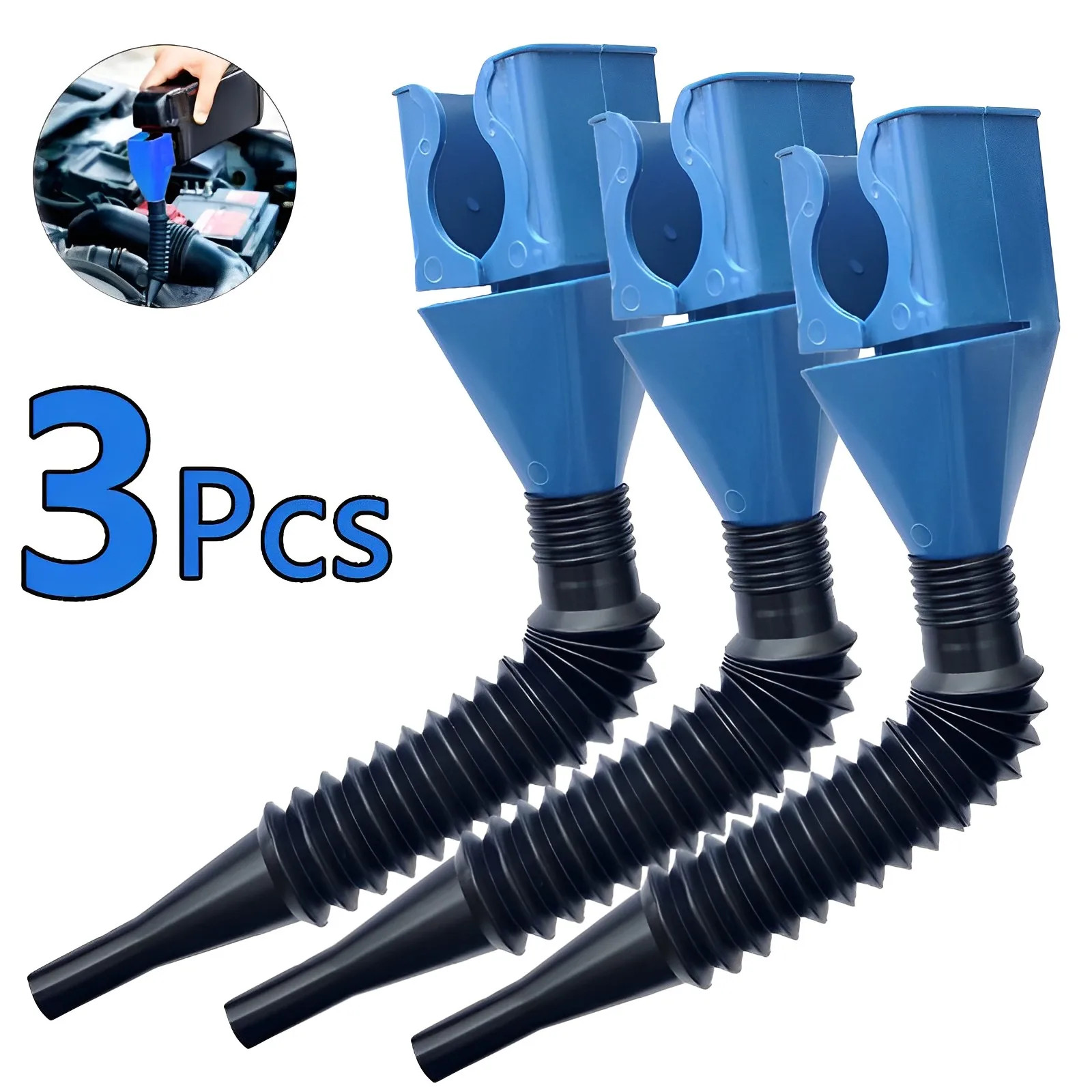 3Pcs Car Refueling Funnel Gasoline Foldable Engine Oil Funnel Tool Plastic Funne