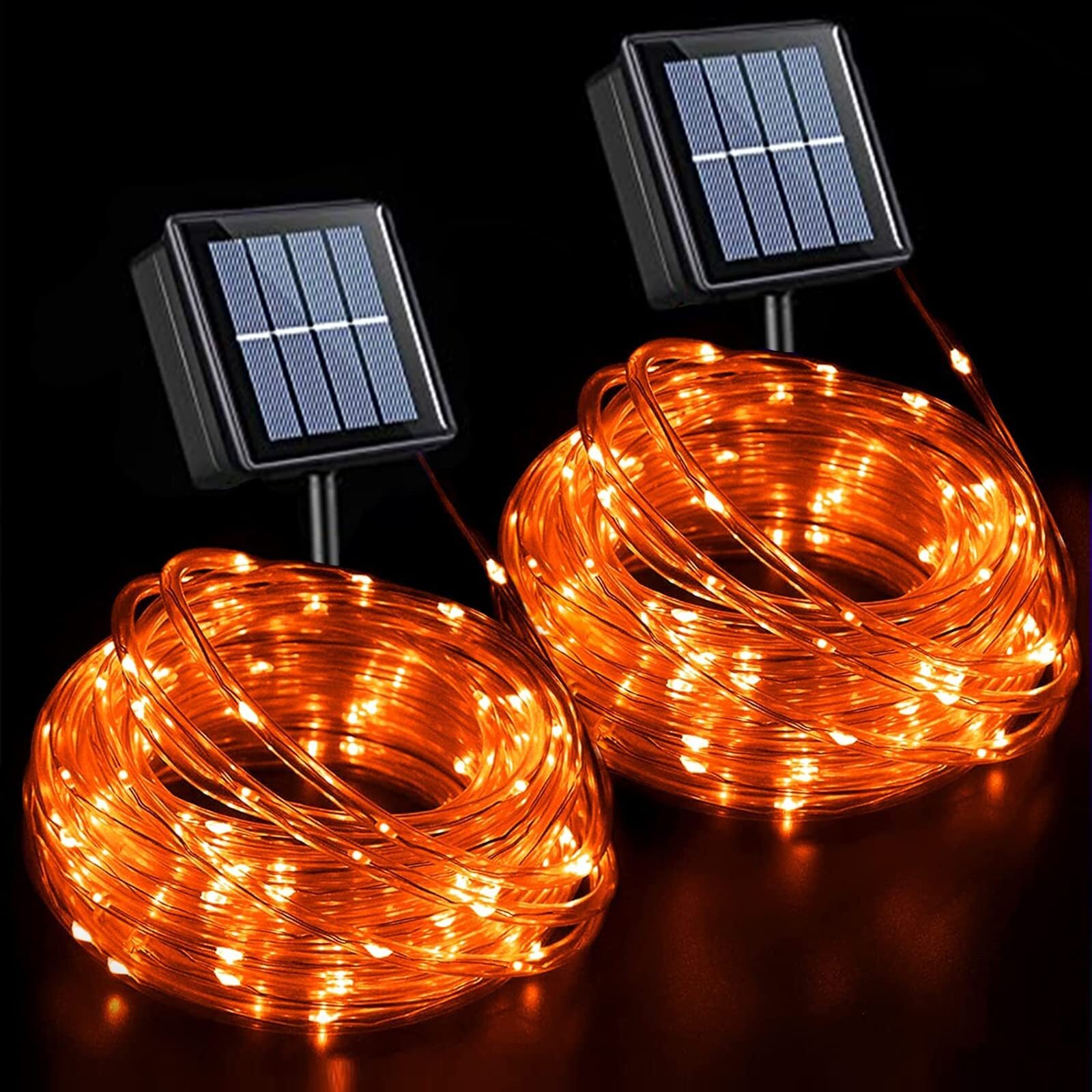 2 Pack Orange Solar Rope Lights Outdoor Waterproof Each 33ft 100 Led Halloween S