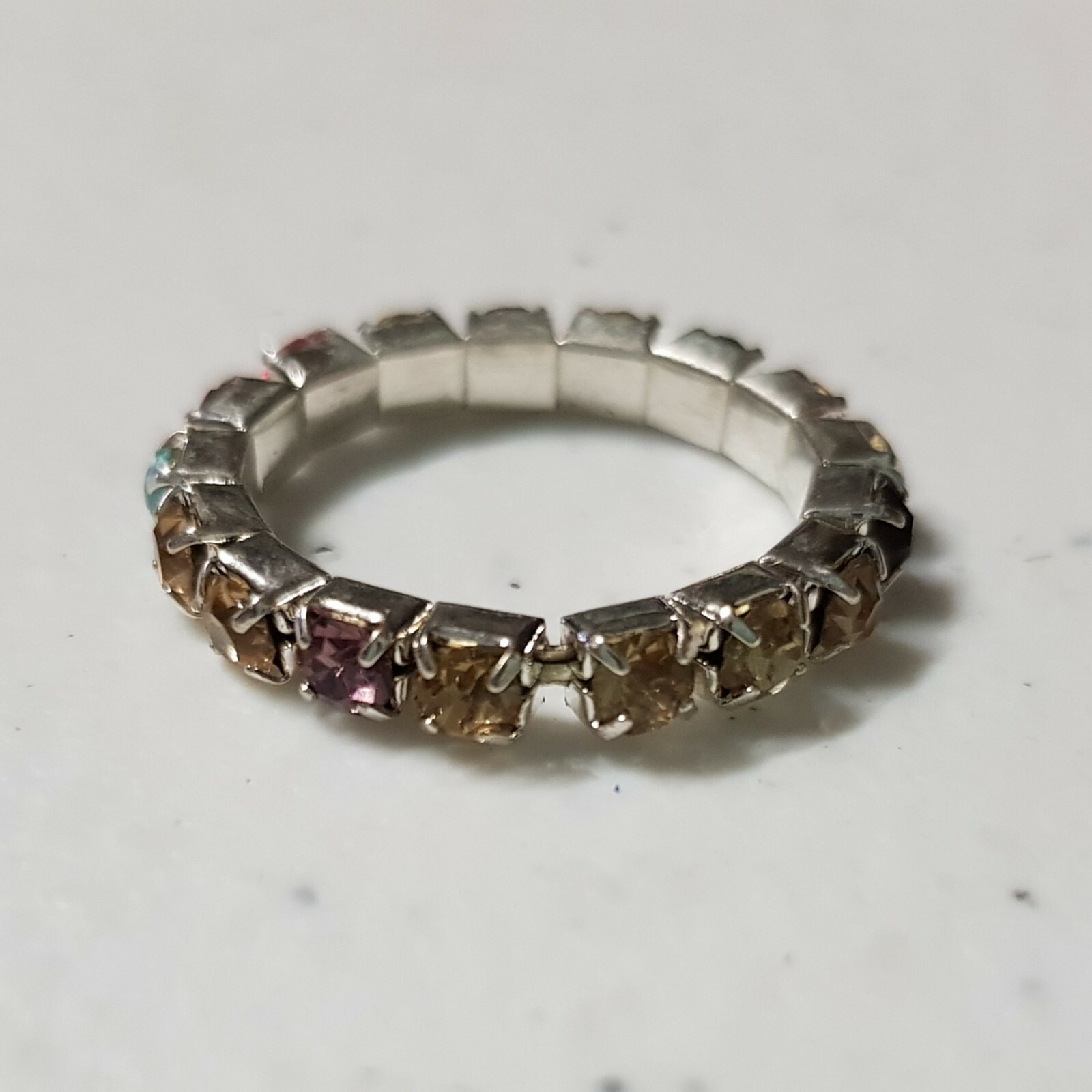 Ring - Rainbow Colourful Stretchy Silver Sparkle Rhinestone Toe Stretch Elastic