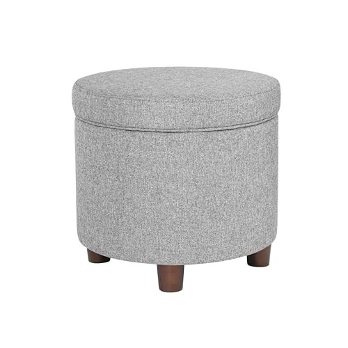 Home Decor | Upholstered Round Storage Ottoman | Ottoman with Light Gray