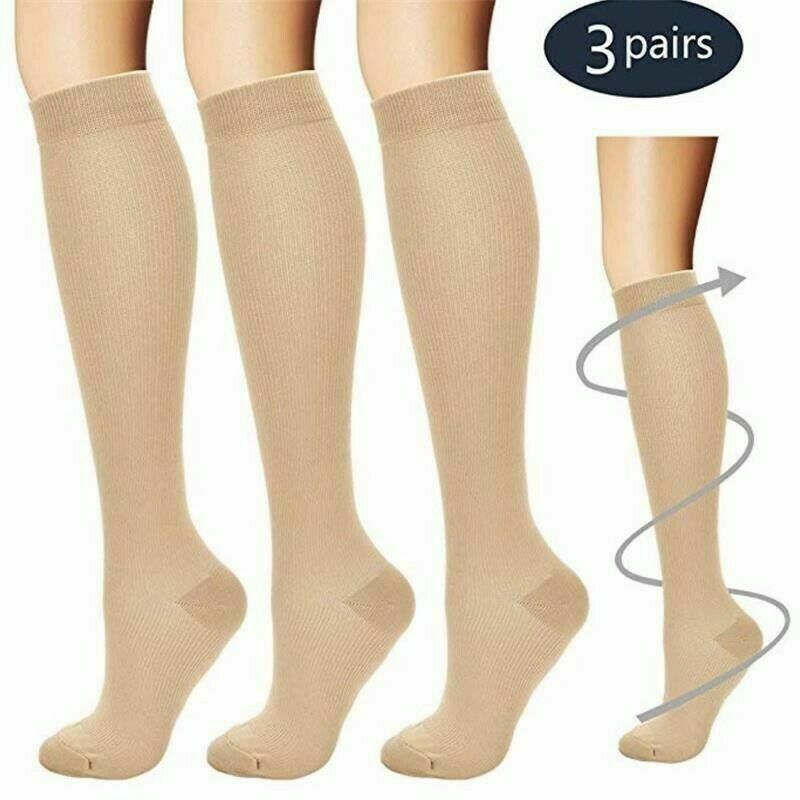 3Pair Compression Socks Support Knee High Treatment Swelling Varicose Veins Sox