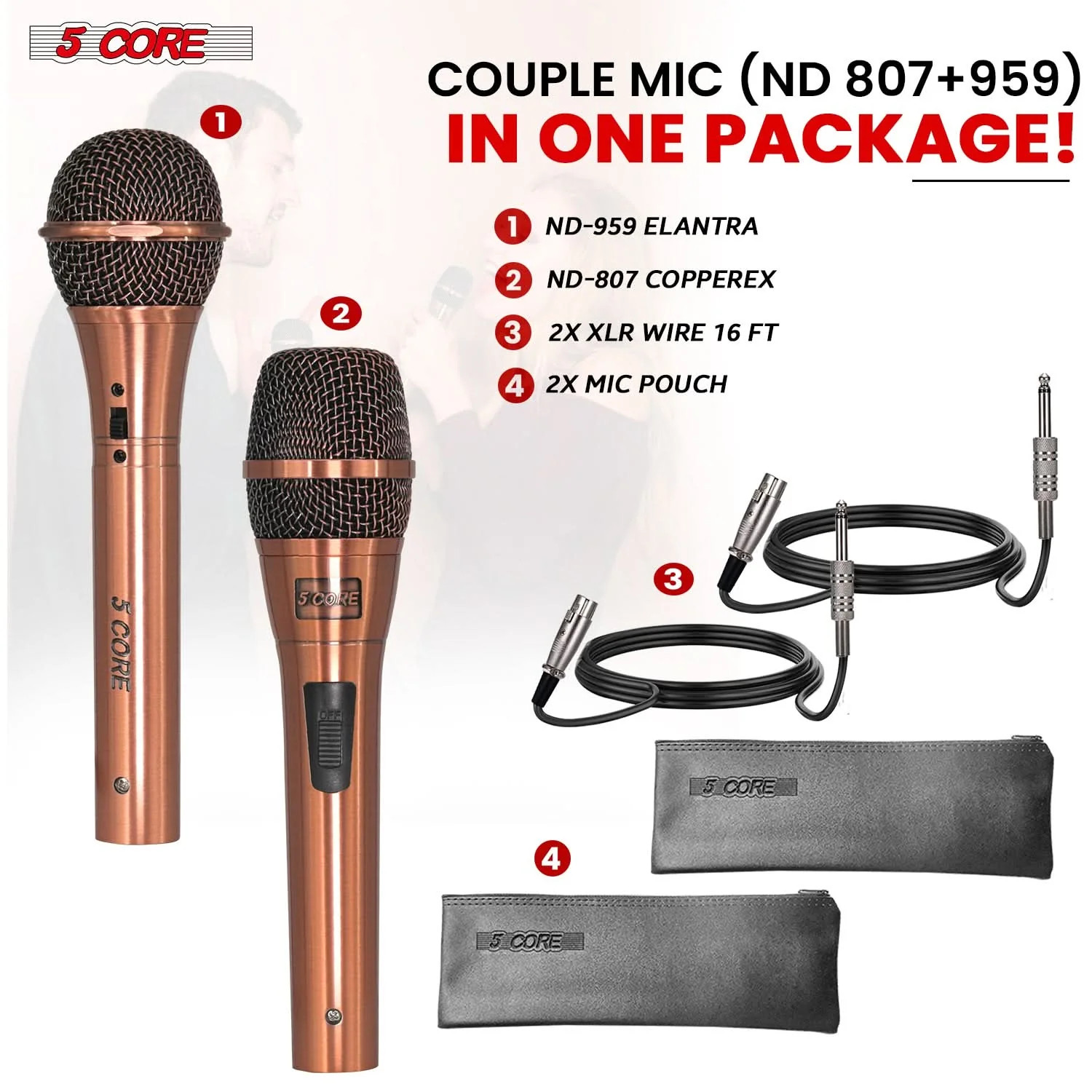 5Core Metal Professional Wired Handheld Mic Pair Karaoke Dynamic Microphone XLR