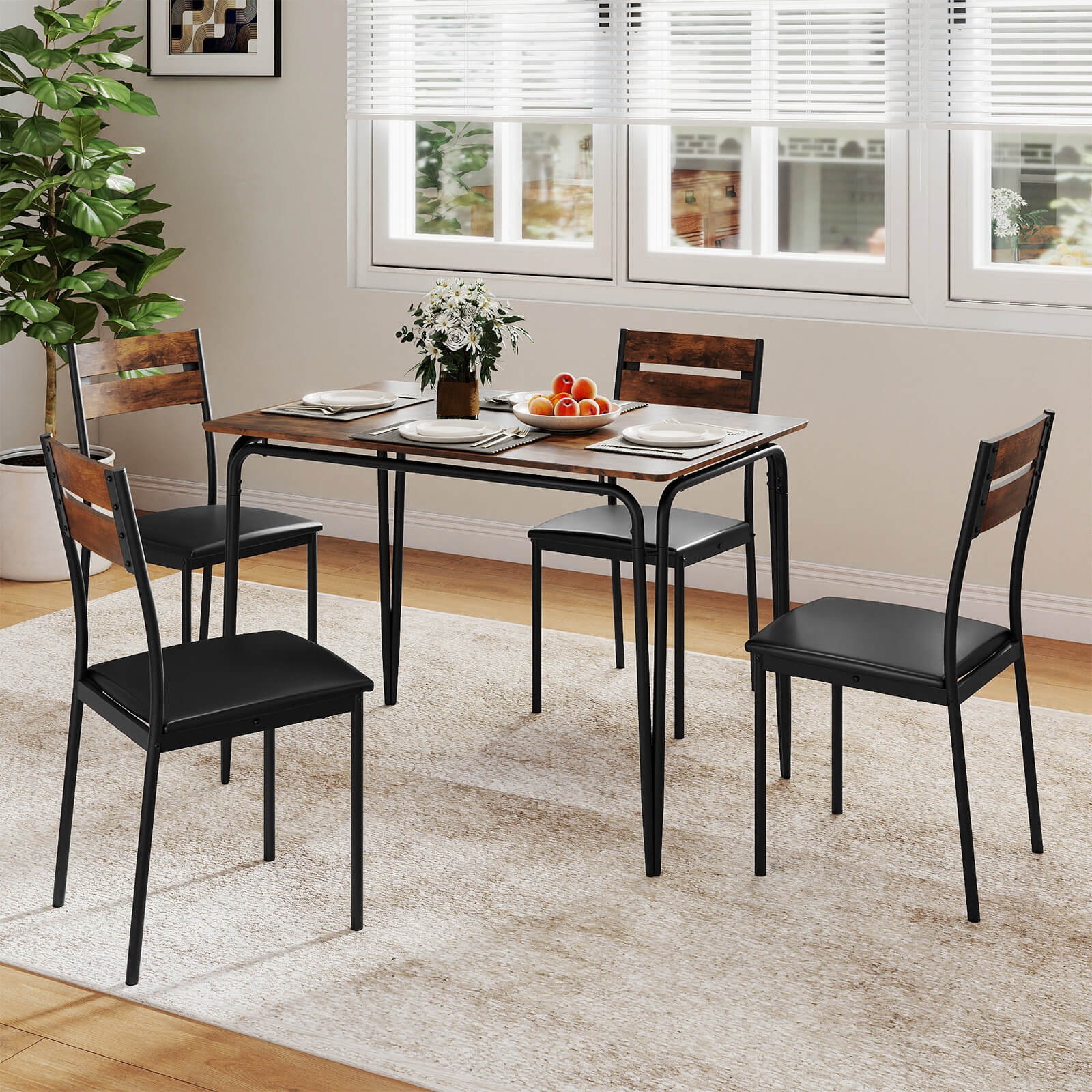 5PCS Dining Table Set, Kitchen Table and 4 Armless Chairs w/ Upholstered Seat