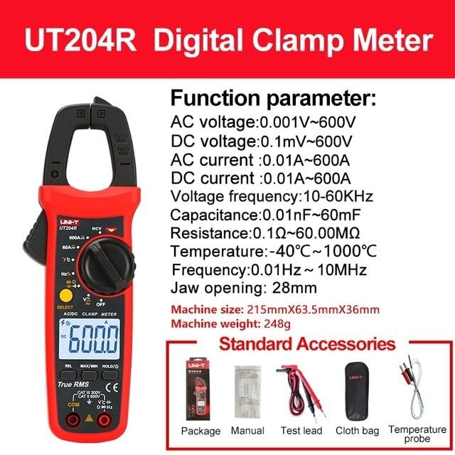 UNI-T Uni-Trend Multimeter clamp Meter UT204R, Multicolored