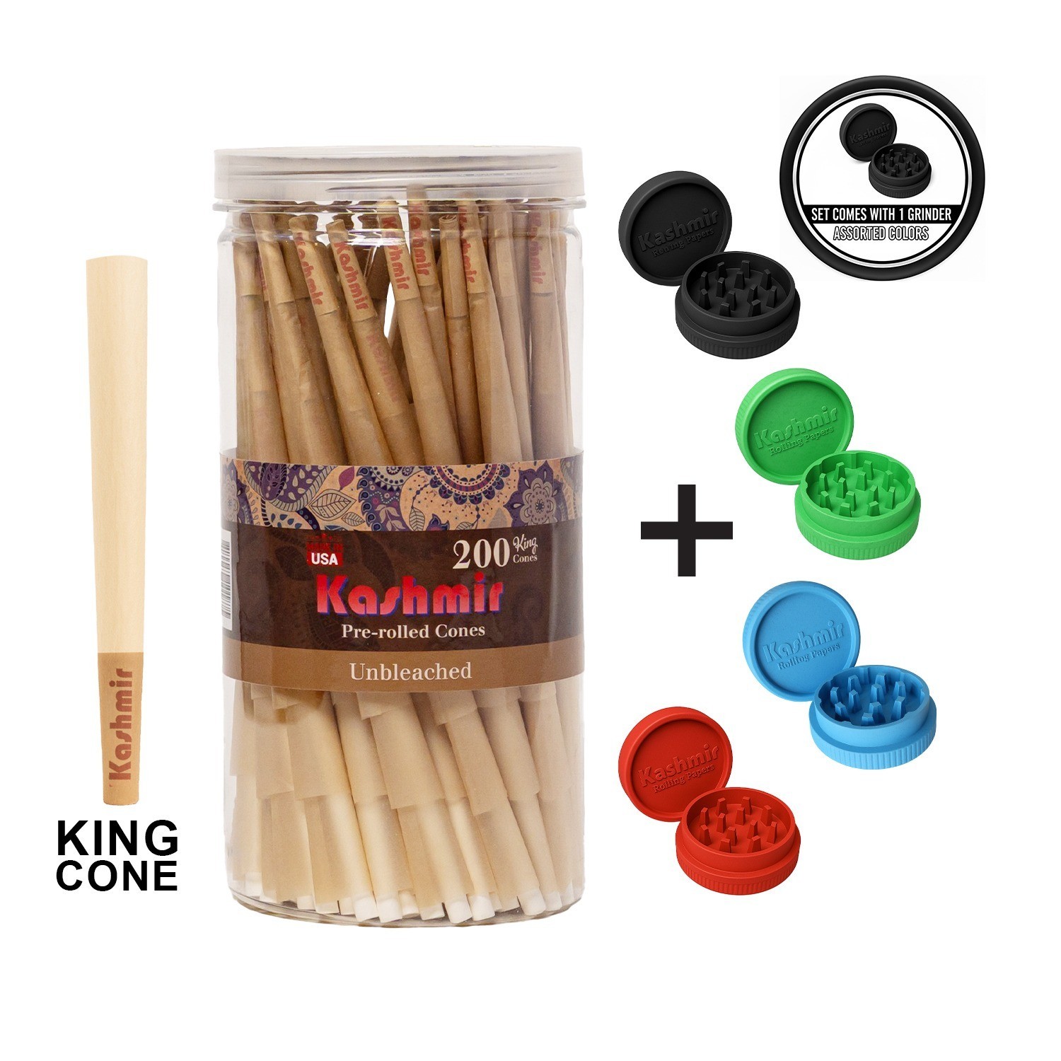 200 Unbleached Pre Rolled Cones King Size Classic Rolling Paper Cones w/ Tips