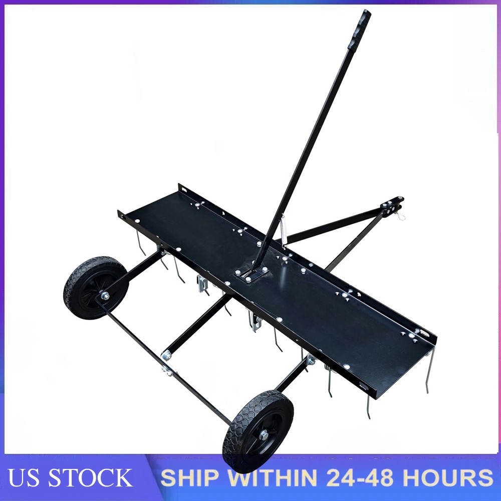 48" Tow-Behind Lawn Dethatcher Rake ATV Tractor 24 Tines 8" Solid Wheels Yard