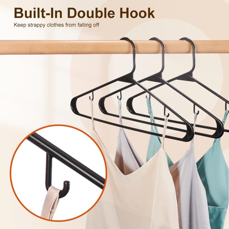 Black Plastic Hangers 60 Pack, Clothes Hangers with Non Slip Hooks, Durable &...