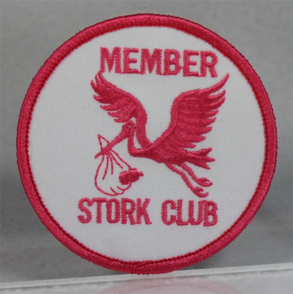 Pink MEMBER STORK CLUB Embroidered Patch by Fit-Rite - 3" - Stork w/Baby - NEW