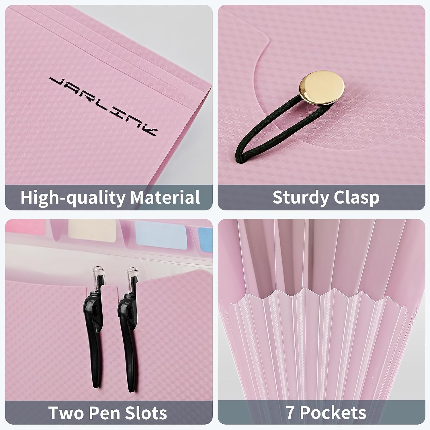 Expanding File Folder with 7 Pockets - Macaron Pink A4 Organizer for All Needs