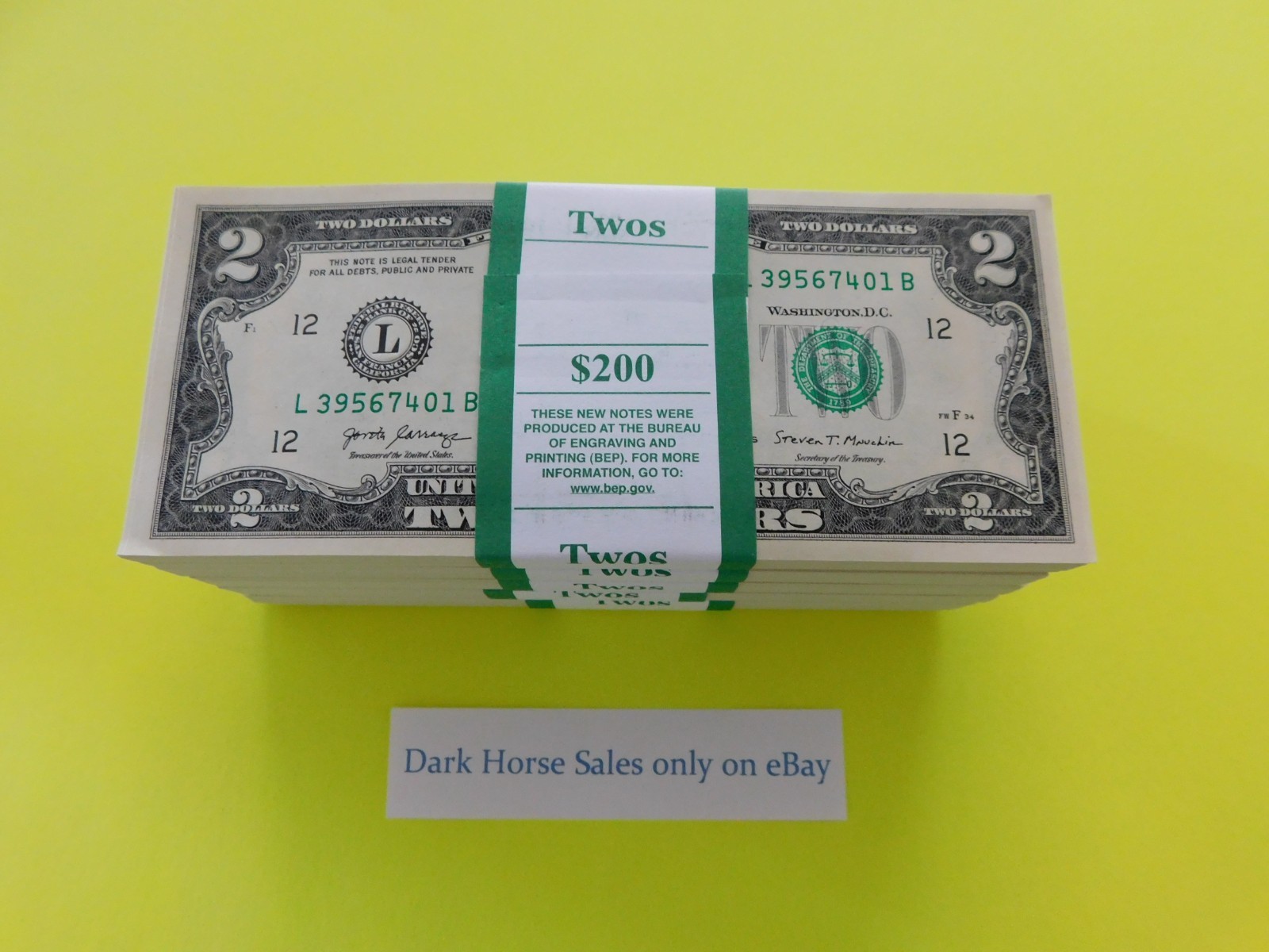 Lot of (100) US $2 Two dollar bills money cash in BEP money pack strap NEW #25.