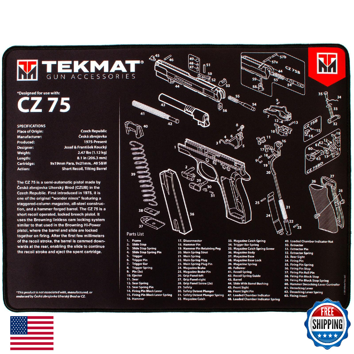 TekMat Ultra 20 Premium 15"x20" 1/4" Gun Cleaning Mat CZ 75 Oil Resistant