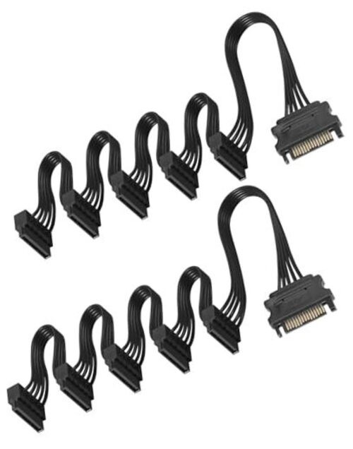 1 to 5 SATA Power Splitter Cables 19.7 in (500 mm) - 15 Pin Male to Female