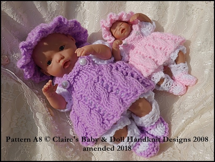 BABYDOLL HANDKNIT DESIGNS KNITTING PATTERN PINAFORE SET 4-8" DOLLS OOAK SCULPTS