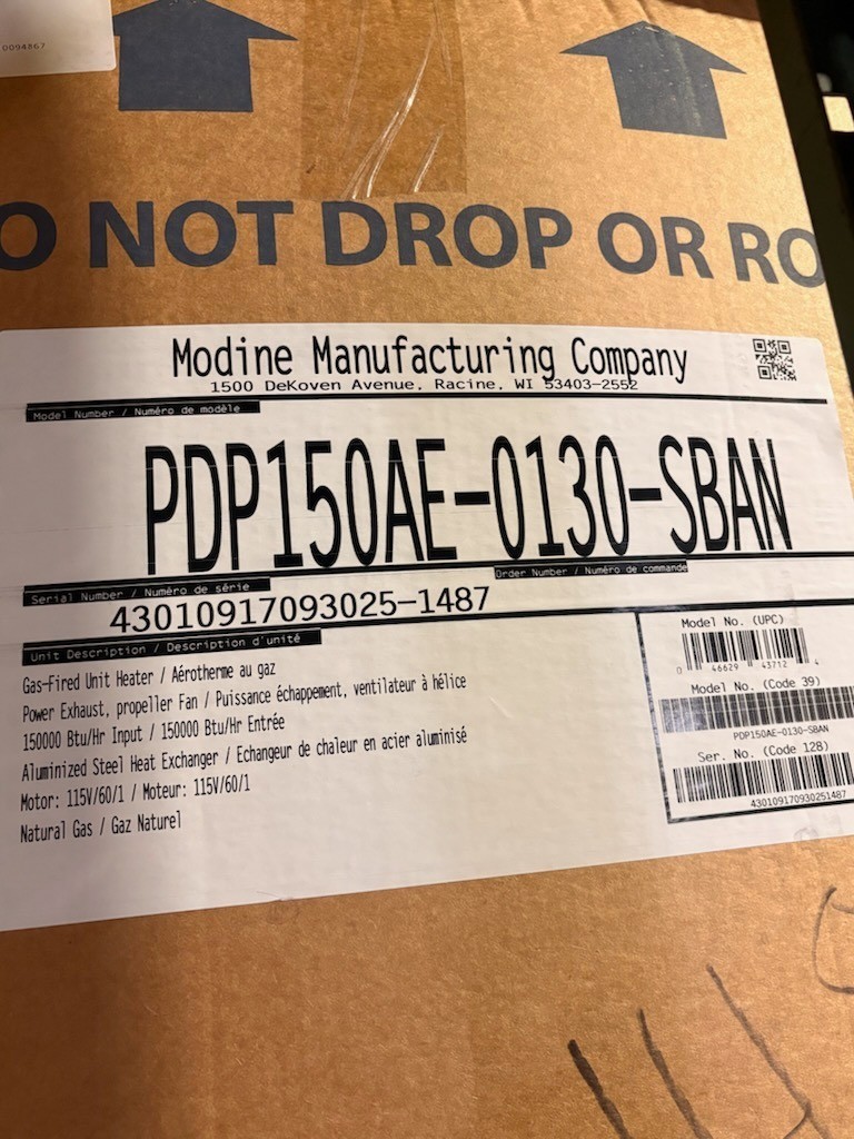 PDP150AE0130-MODI   MODINE MFG CO UNIT HEATER 150M HI-EFF PWR VENTED