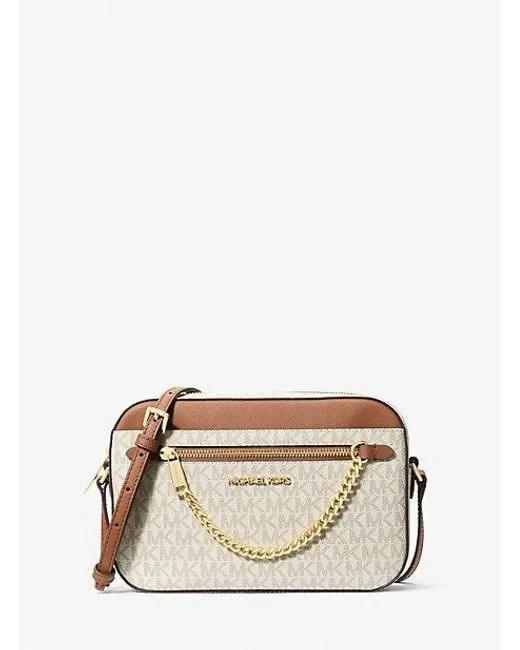 Michael Kors Jet Set East West Chain Large Logo Crossbody Bag Purse  Vanilla.