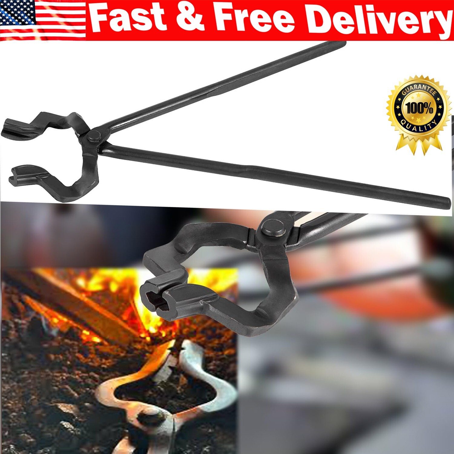Knife Making Tongs Blacksmith Tongs 16" V Bit Z Jaw Offset Tool Anvil Forge