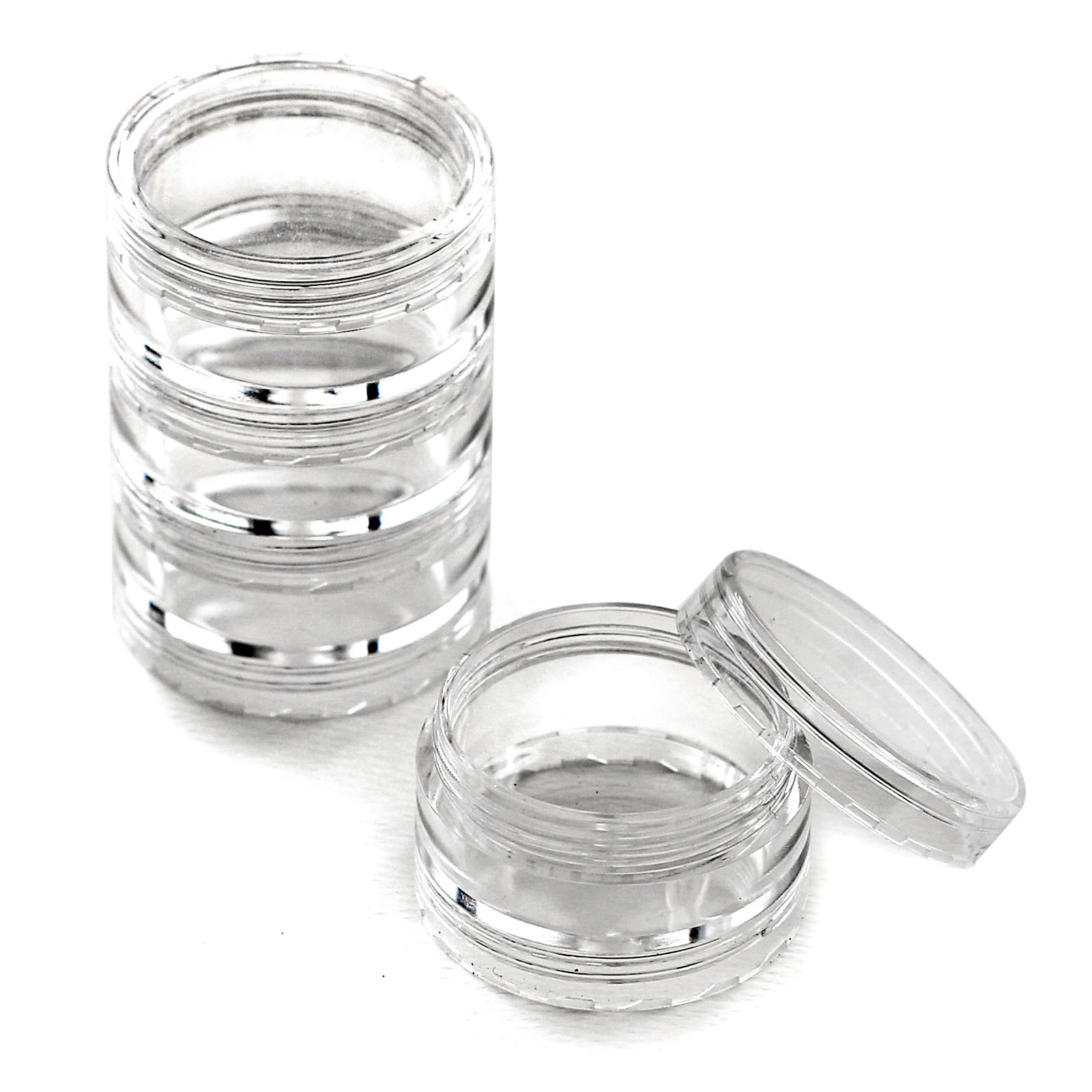 10 x 10ml Stacking Screw Top Craft Pots for Glitter, Nail Art CLEAR LIDS jn-10