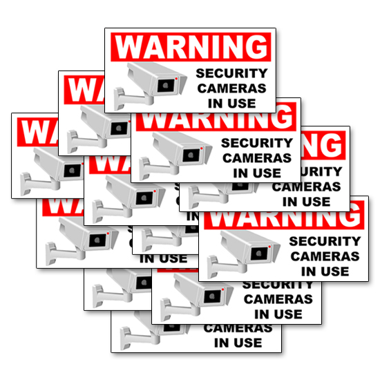 SECURITY CAMERA IN USE Warning Decals Labels Stickers 8" (20.3cm) Multi-packs