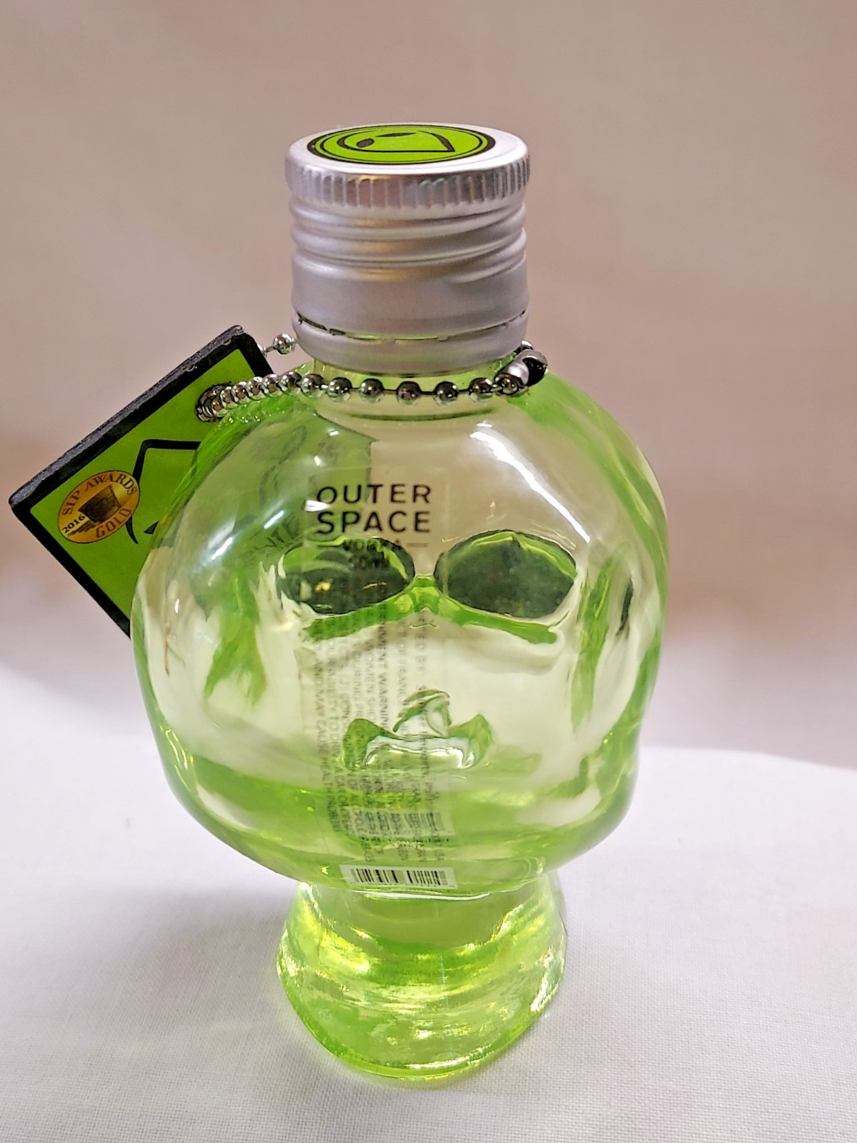 Outer Space Vodka Alien Head Bottle EMPTY 50ml Green Glass w/Tag 3.5"