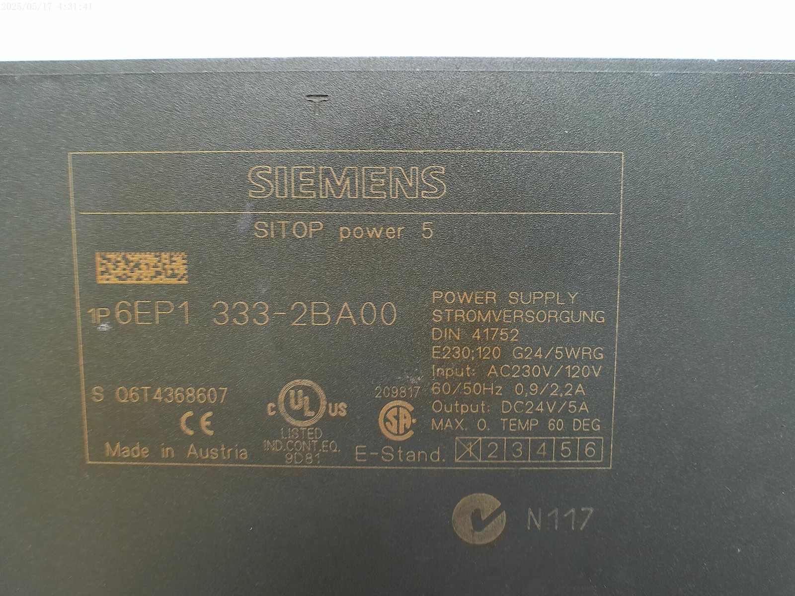 SIEMENS 6EP1333-2BA00 POWER SUPPLY UNMP