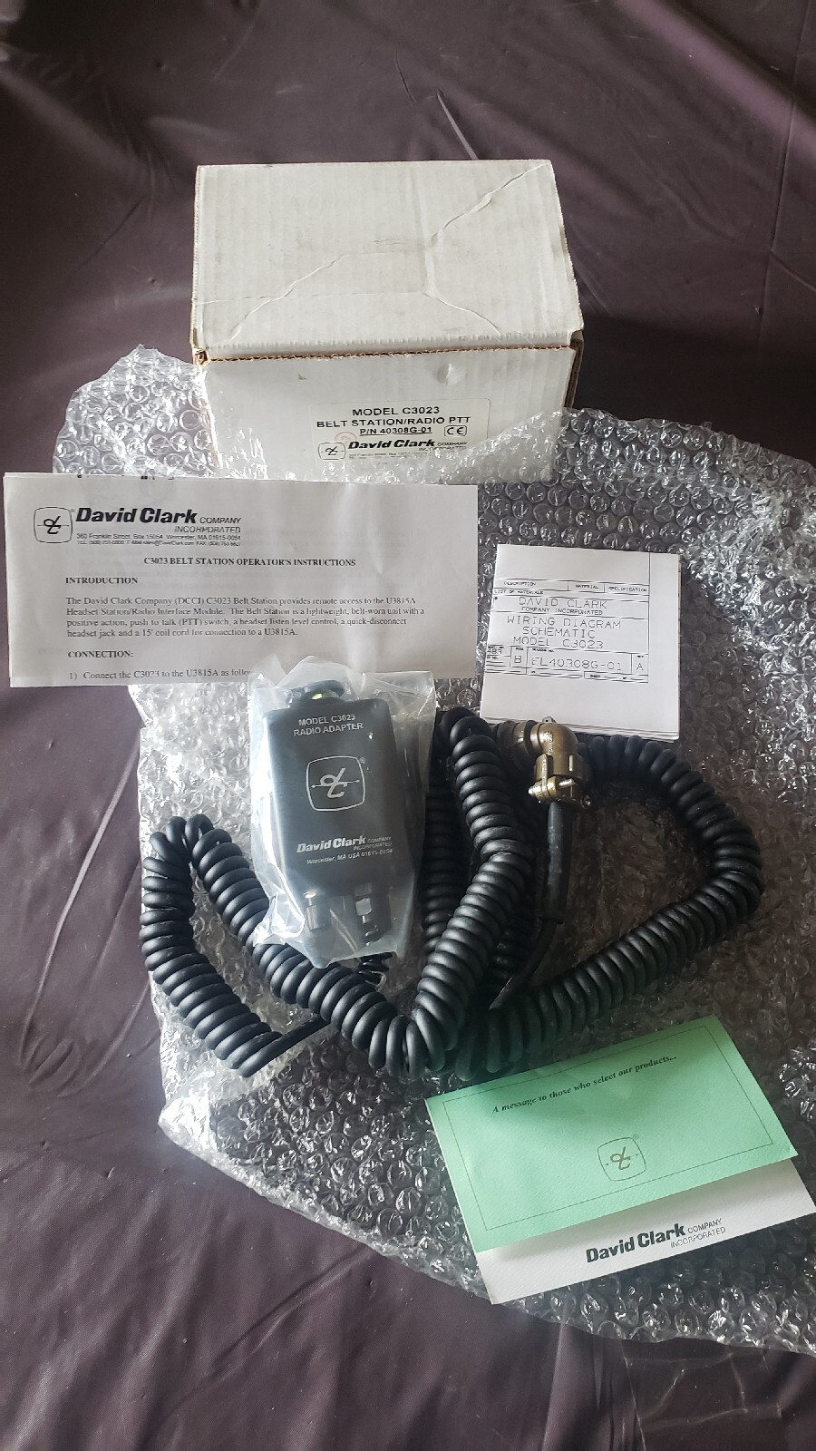 David Clark C3023 40308G-01 Belt Station/Radio PTT in Box
