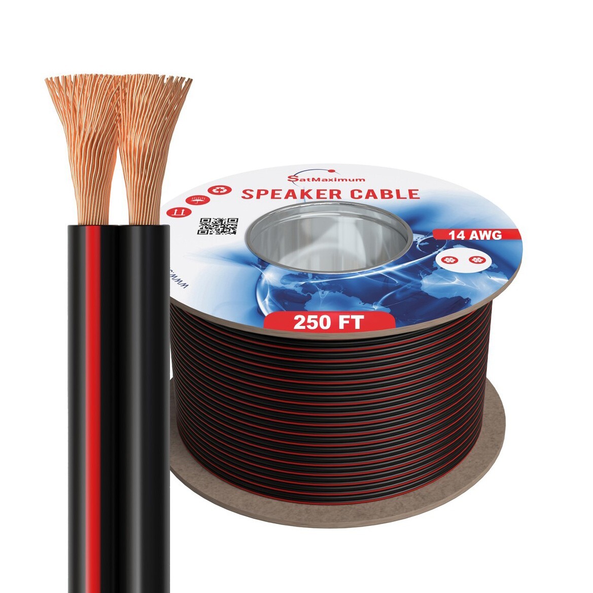 250FT 14/2 Speaker Wire 14AWG CL3 In-Wall Rated Bulk Audio Cable Black/Red