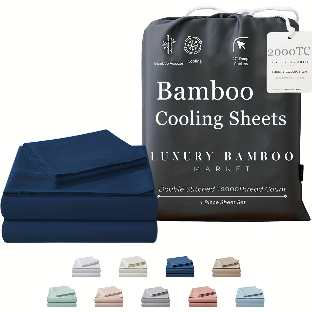 SASTTIE Cooling bamboo Extra Deep Pocket Sheets - 4 Piece Breathable & Cooling