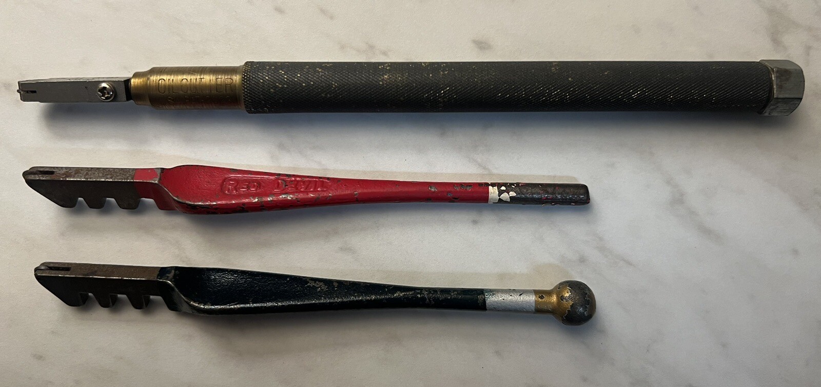 TOYO Narrow Head Oil Glass Cutter Brass Handle TC10+Red Devil+Fletcher Lot