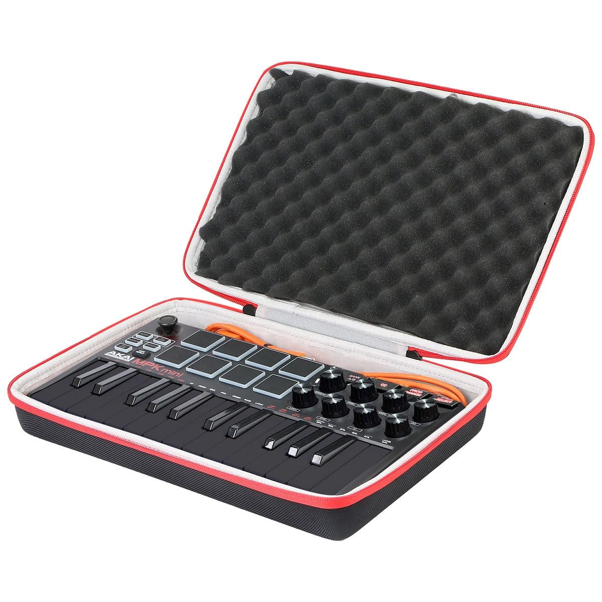 AKAI MPK Mini MK3 Hard Plastic Case Black Cover with Red Zipper