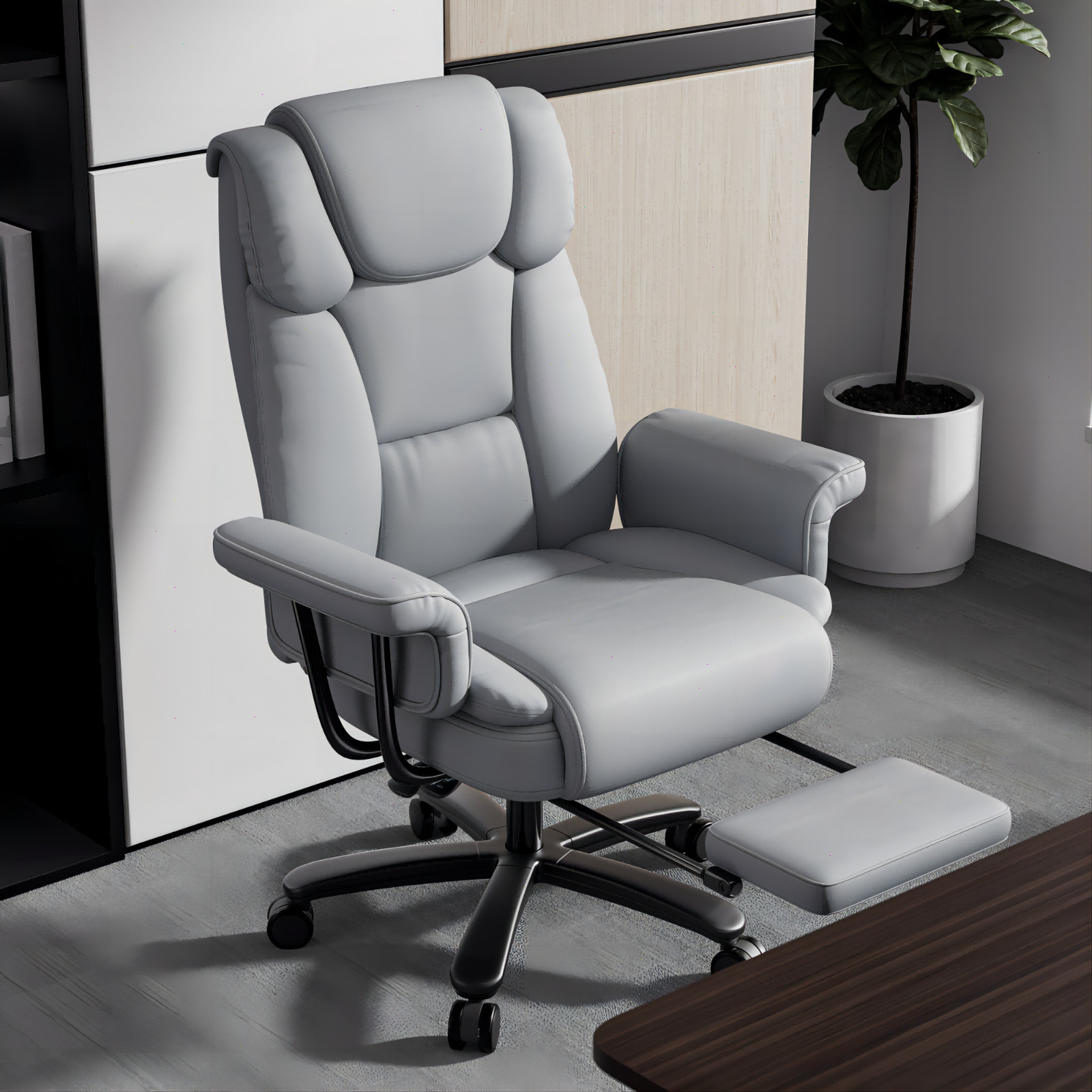 Big and Tall Office Chair Reclin with Footrest High Back Desk Chair 400LBS Gray