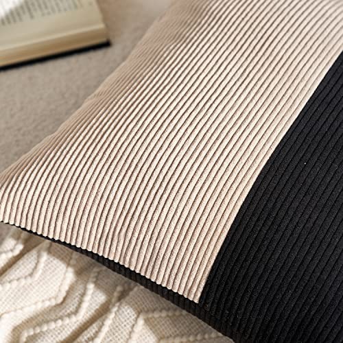 Pack of 2 Beige Pathwork Corduroy Cushion Cases 18" x 18" (Pack of 2) Black