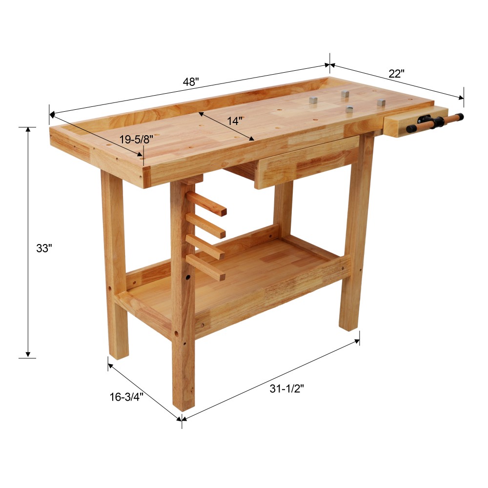 48" Adjustable Work Bench, Workbench Heavy-Duty Work Table for Garage, Workshop