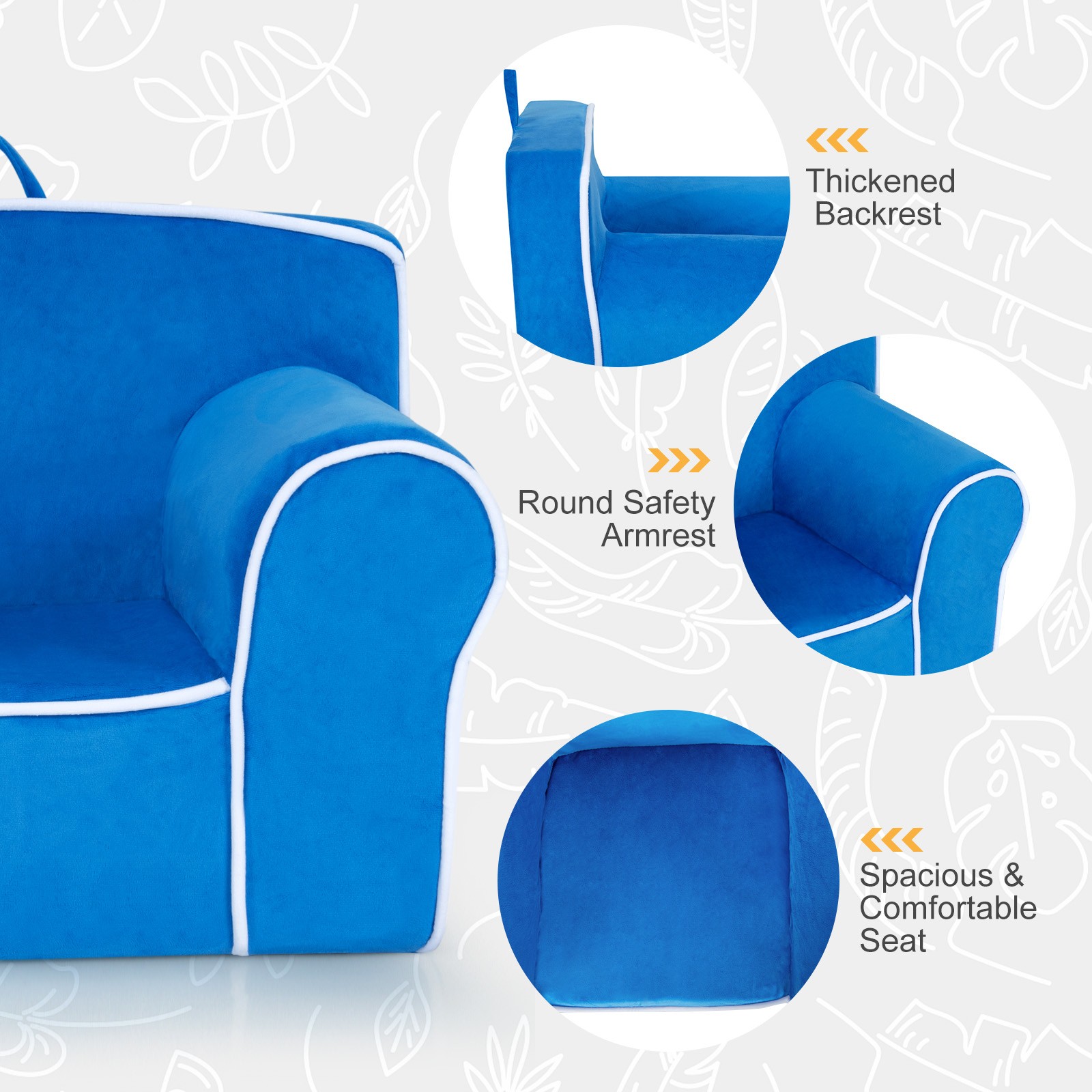 Foam Kids Sofa, Upholstered Kids Sofa w/ Velvet Fabric Baby Perfect Gift Blue