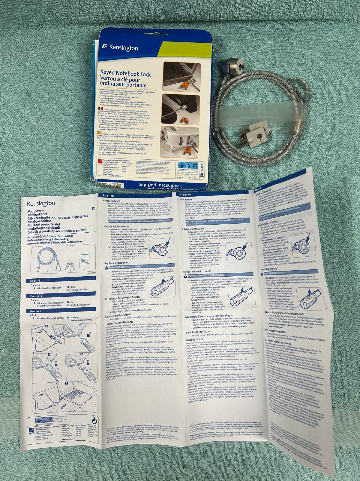 Kensington MicroSaver Keyed Notebook Laptop Computer Lock w/ 2 Keys & Inst.